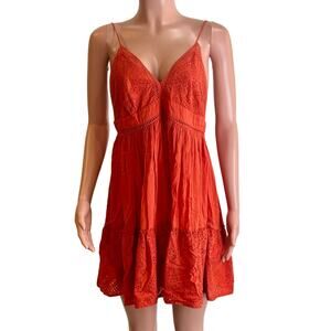 Maje Rendi Broderie Anglaise Babydoll Mini Dress Sz 3 / L Terracotta Red Eyelet